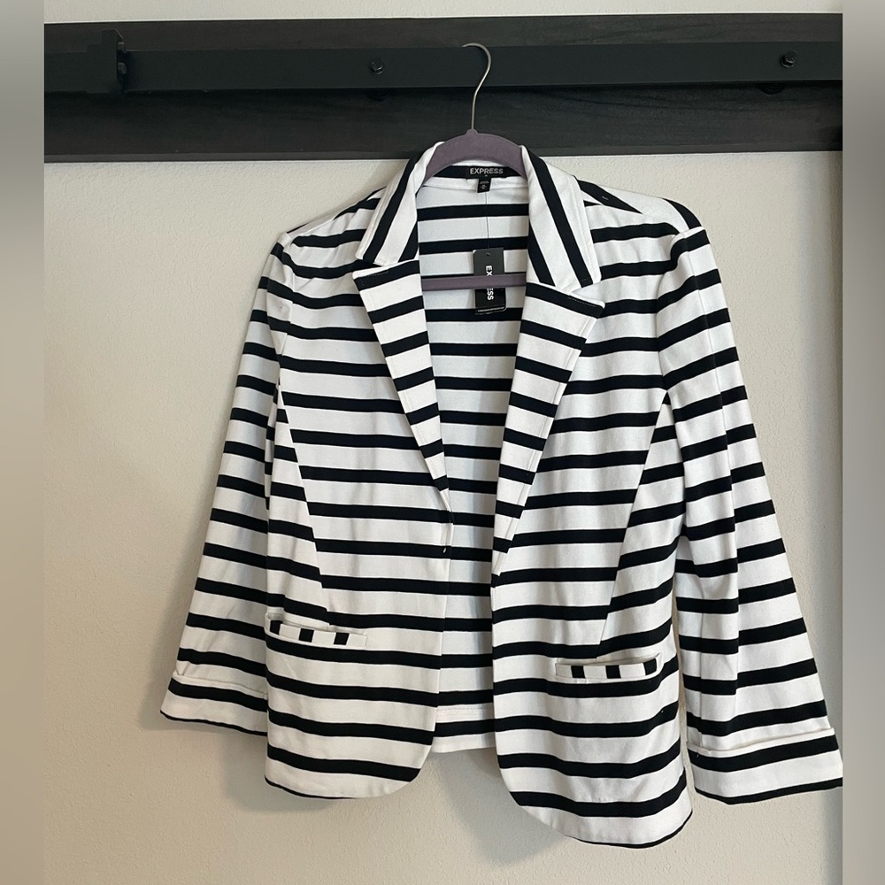Express Black and White Striped Blazer